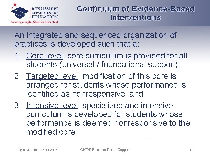 Continuum of Evidence-Based Interventions An integrated and sequenced organization of practices is developed such