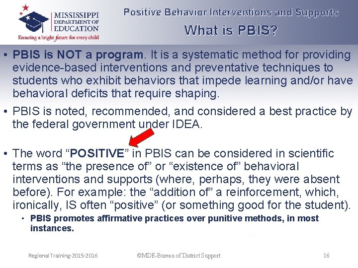 Positive Behavior Interventions and Supports What is PBIS? • PBIS is NOT a program.