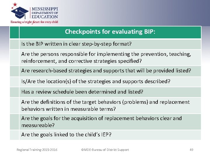 Checkpoints for evaluating BIP: Is the BIP written in clear step-by-step format? Are the