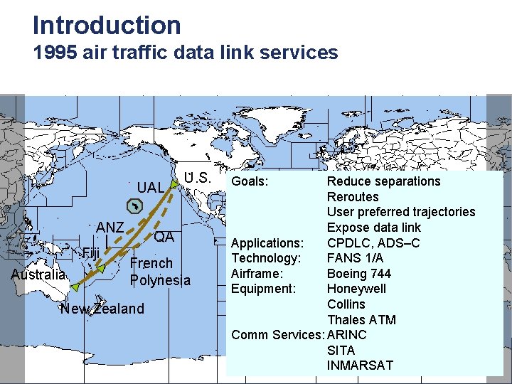 Introduction 1995 air traffic data link services UAL ANZ Fiji Australia QA French Polynesia