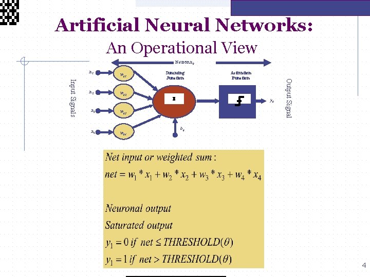  Artificial Neural Networks: An Operational View Neuron xk x 1 wk 2 x