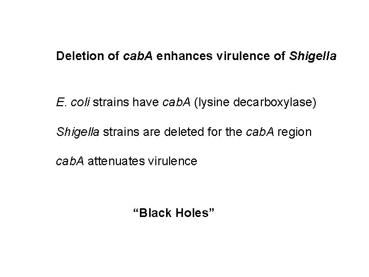 Deletion of cab. A enhances virulence of Shigella E. coli strains have cab. A