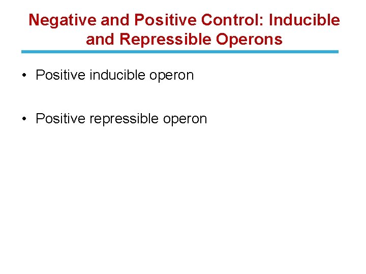 Negative and Positive Control: Inducible and Repressible Operons • Positive inducible operon • Positive