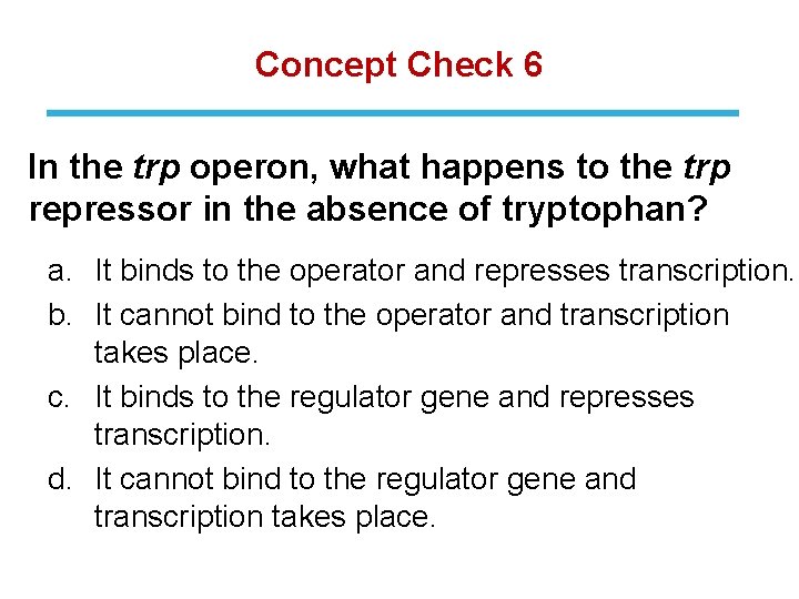Concept Check 6 In the trp operon, what happens to the trp repressor in