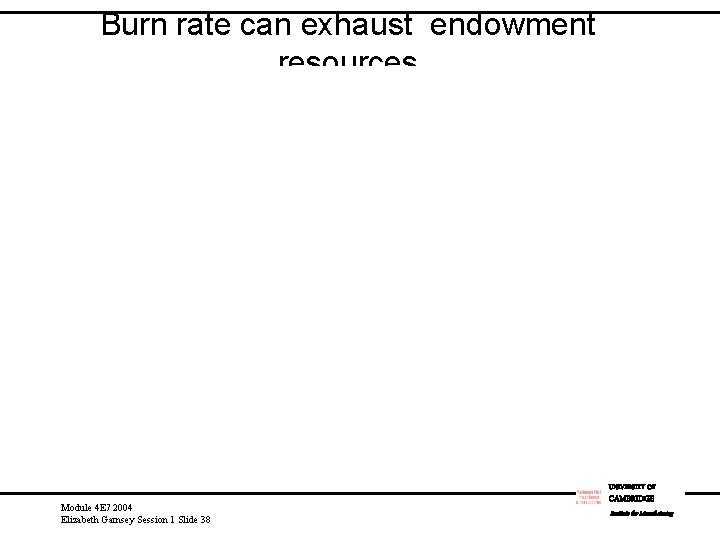 Burn rate can exhaust endowment resources UNIVERSITY OF Module 4 E 7 2004 Elizabeth