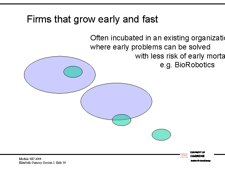 Firms that grow early and fast Often incubated in an existing organizatio where early