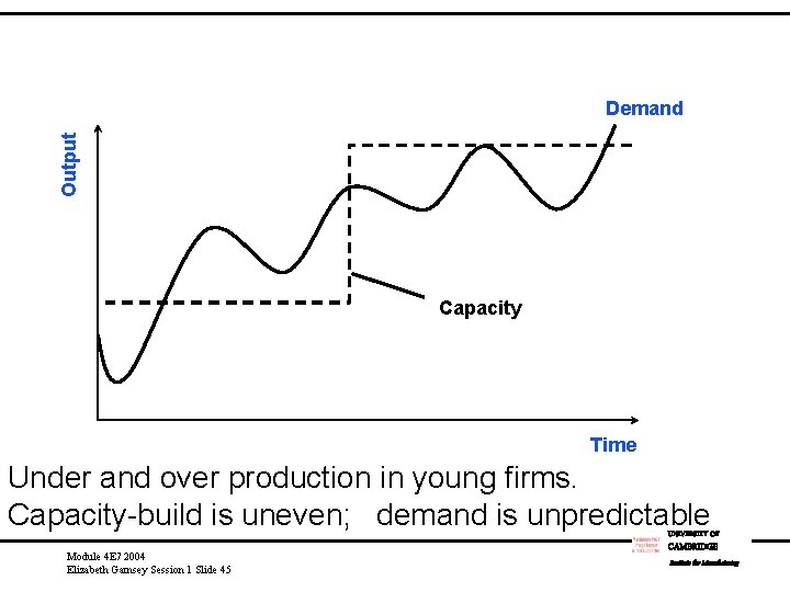 Output Demand Capacity Time Under and over production in young firms. Capacity-build is uneven;