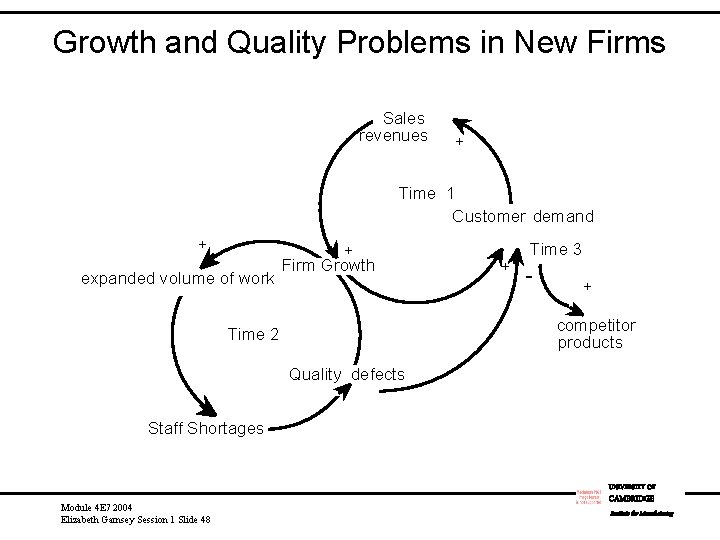 Growth and Quality Problems in New Firms Sales revenues + Time 1 Customer demand