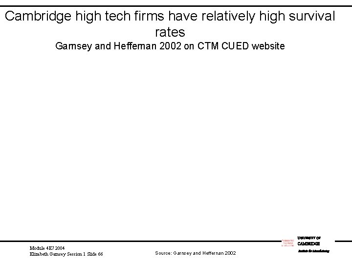 Cambridge high tech firms have relatively high survival rates Garnsey and Heffernan 2002 on