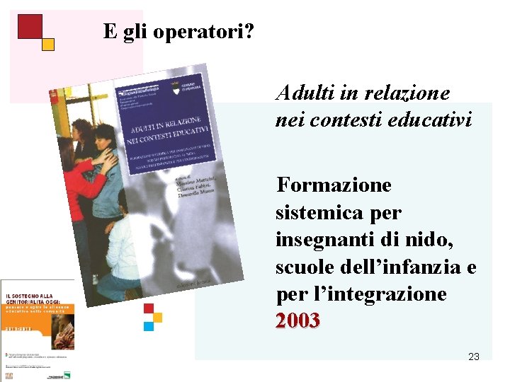 E gli operatori? Adulti in relazione nei contesti educativi Formazione sistemica per insegnanti di