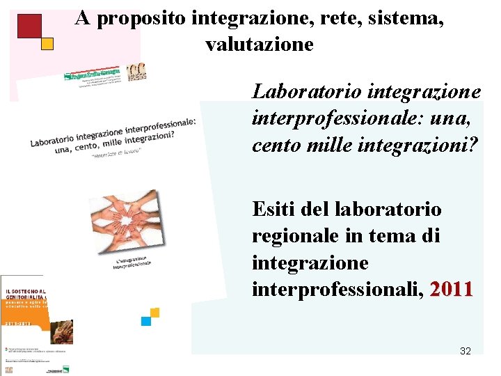 A proposito integrazione, rete, sistema, valutazione Laboratorio integrazione interprofessionale: una, cento mille integrazioni? Esiti