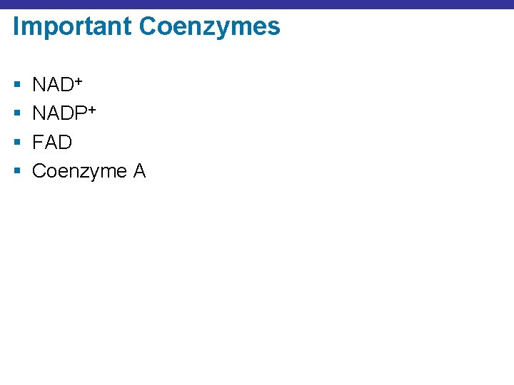 Important Coenzymes § § NAD+ NADP+ FAD Coenzyme A 