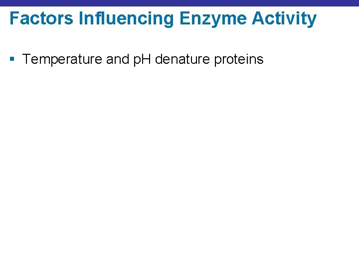 Factors Influencing Enzyme Activity § Temperature and p. H denature proteins 