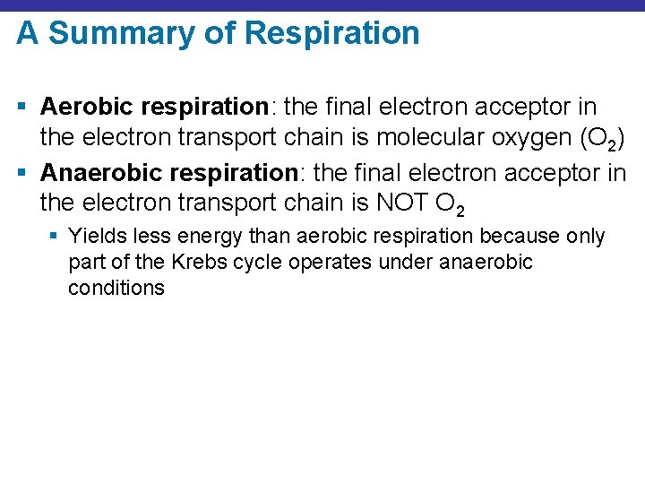 A Summary of Respiration § Aerobic respiration: the final electron acceptor in the electron