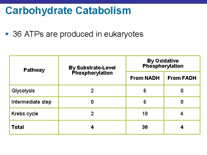 Carbohydrate Catabolism § 36 ATPs are produced in eukaryotes Pathway By Substrate-Level Phosphorylation By