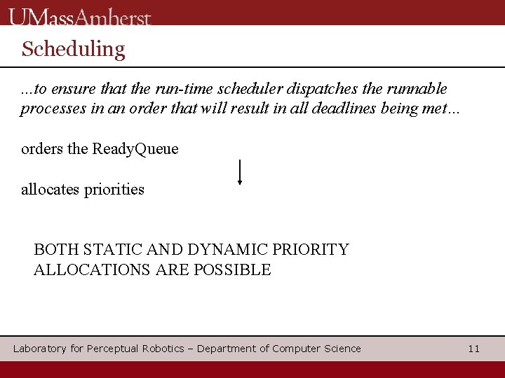 Scheduling. . . to ensure that the run-time scheduler dispatches the runnable processes in