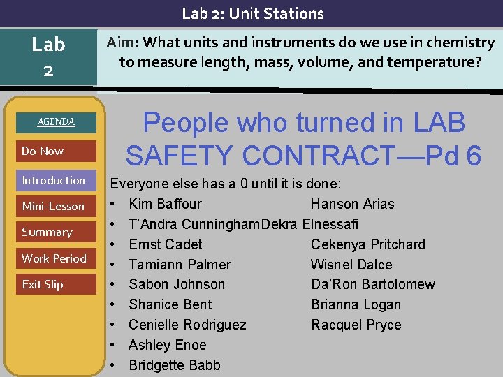 Lab 2: Unit Stations Lab 2 AGENDA Do Now Introduction Mini-Lesson Summary Work Period