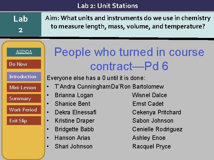 Lab 2: Unit Stations Lab 2 AGENDA Do Now Introduction Mini-Lesson Summary Work Period