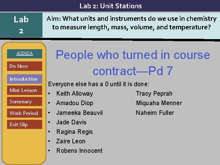 Lab 2: Unit Stations Lab 2 AGENDA Do Now Introduction Mini-Lesson Aim: What units