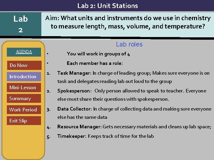 Lab 2: Unit Stations Lab 2 Aim: What units and instruments do we use