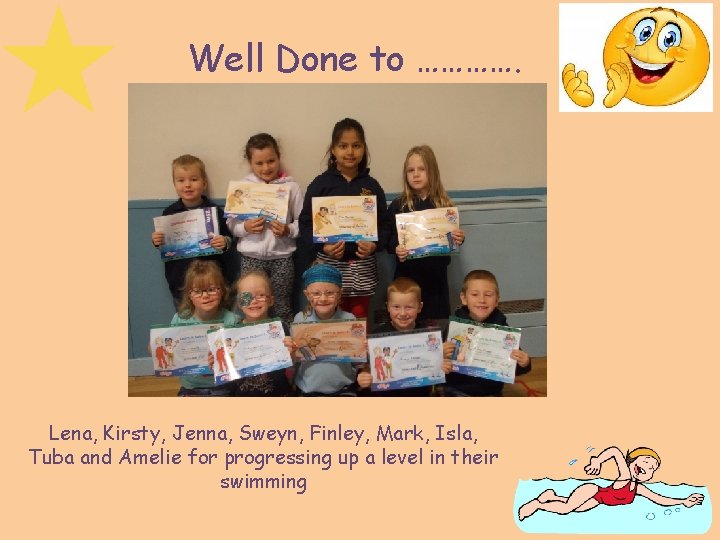 Well Done to …………. Lena, Kirsty, Jenna, Sweyn, Finley, Mark, Isla, Tuba and Amelie