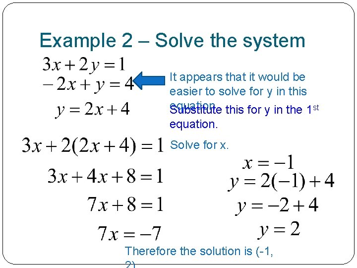 Example 2 – Solve the system It appears that it would be easier to