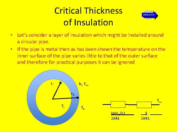 Critical Thickness of Insulation • Let’s consider a layer of insulation which might be