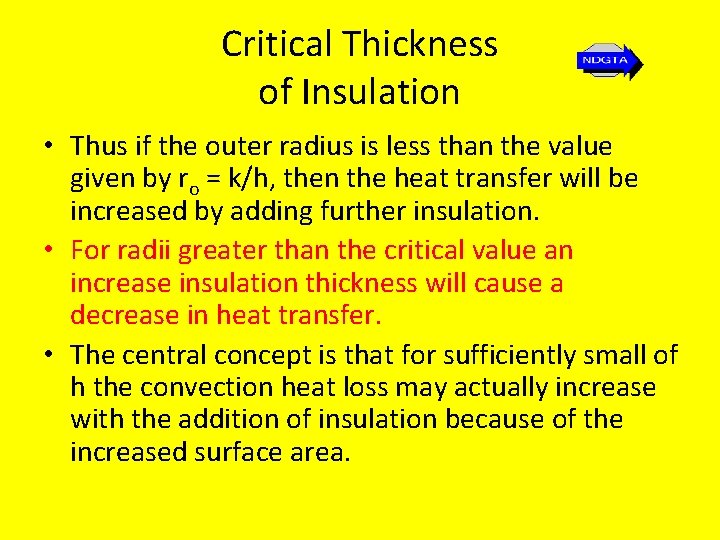 Critical Thickness of Insulation • Thus if the outer radius is less than the