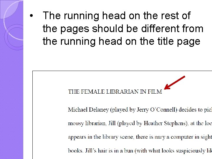  • The running head on the rest of the pages should be different