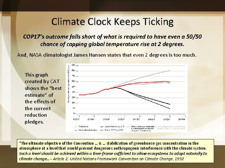 Climate Clock Keeps Ticking COP 17’s outcome falls short of what is required to