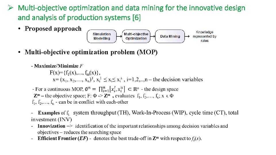 Ø Multi-objective optimization and data mining for the innovative design and analysis of production