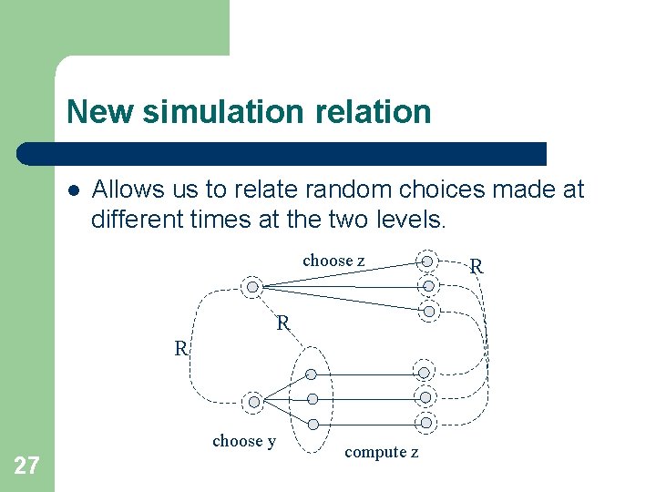 New simulation relation l Allows us to relate random choices made at different times