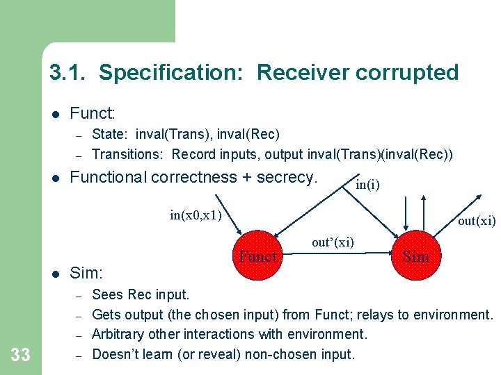 3. 1. Specification: Receiver corrupted l Funct: – – l State: inval(Trans), inval(Rec) Transitions: