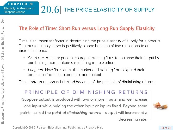 20. 6 THE PRICE ELASTICITY OF SUPPLY Economics: Principles, Applications, and Tools O’Sullivan, Sheffrin,