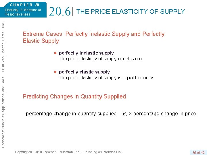20. 6 THE PRICE ELASTICITY OF SUPPLY Economics: Principles, Applications, and Tools O’Sullivan, Sheffrin,
