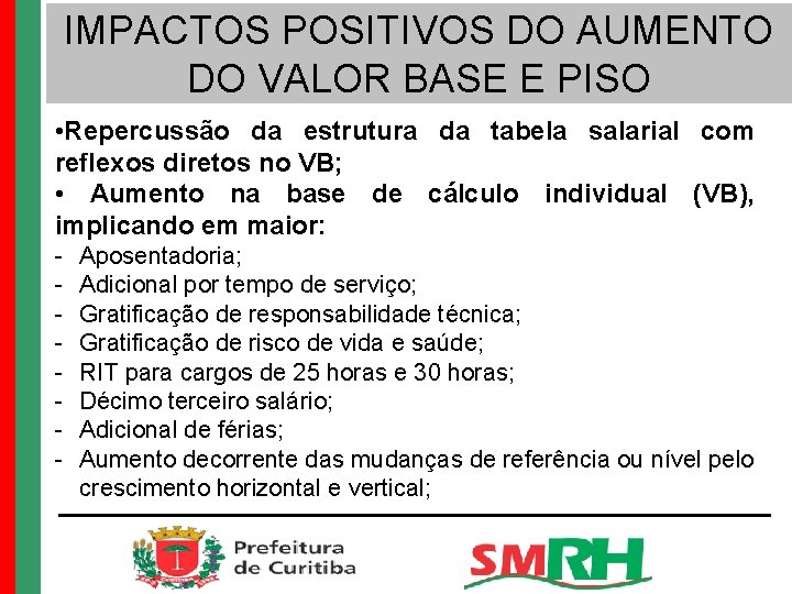 IMPACTOS POSITIVOS DO AUMENTO DO VALOR BASE E PISO • Repercussão da estrutura da