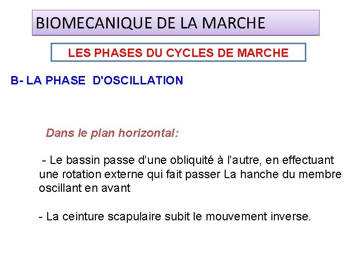 BIOMECANIQUE DE LA MARCHE LES PHASES DU CYCLES DE MARCHE B- LA PHASE D'OSCILLATION