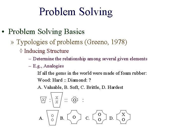 Problem Solving • Problem Solving Basics » Typologies of problems (Greeno, 1978) ◊ Inducing