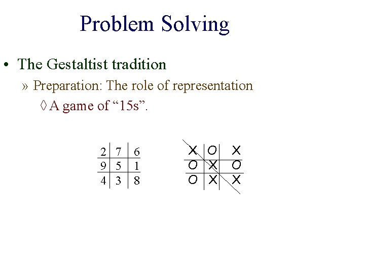 Problem Solving • The Gestaltist tradition » Preparation: The role of representation ◊ A