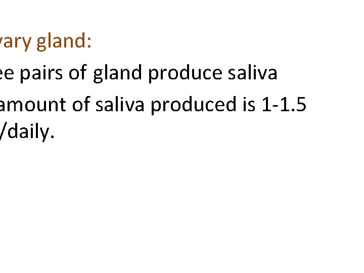 vary gland: ee pairs of gland produce saliva amount of saliva produced is 1