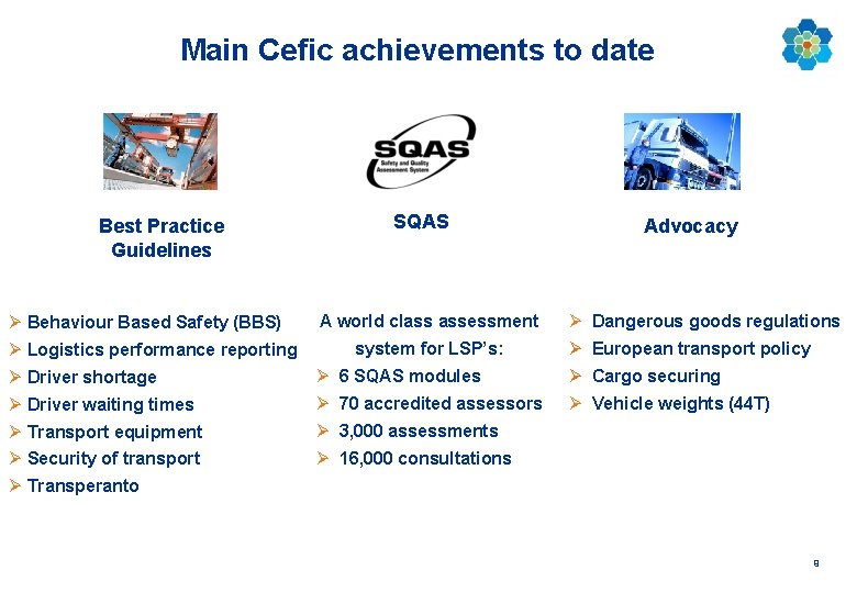 Main Cefic achievements to date Best Practice Guidelines Ø Behaviour Based Safety (BBS) Ø