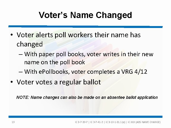 Voter’s Name Changed • Voter alerts poll workers their name has changed – With