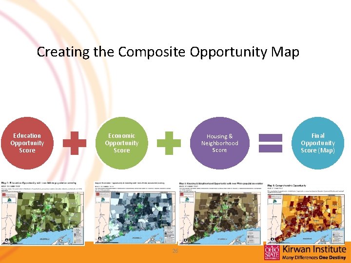 Creating the Composite Opportunity Map Education Opportunity Score Economic Opportunity Score Housing & Neighborhood