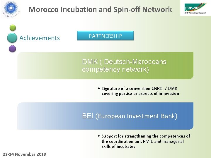 Morocco Incubation and Spin-off Network Achievements PARTNERSHIP DMK ( Deutsch-Maroccans competency network) • Signature