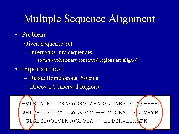 Multiple Sequence Alignment • Problem Given Sequence Set: – Insert gaps into sequences so