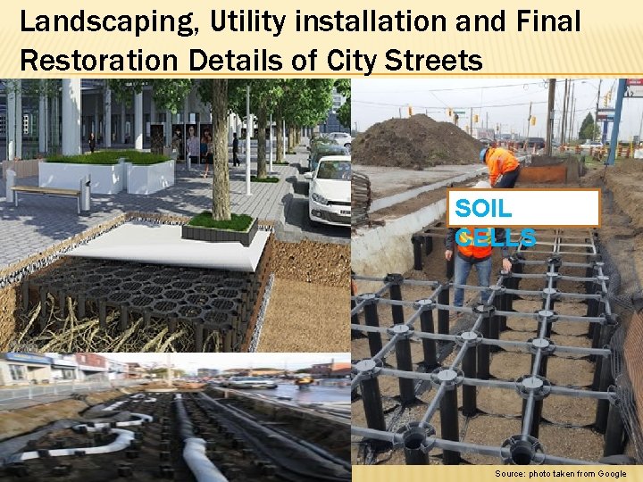 Landscaping, Utility installation and Final Restoration Details of City Streets SOIL CELLS Source: photo