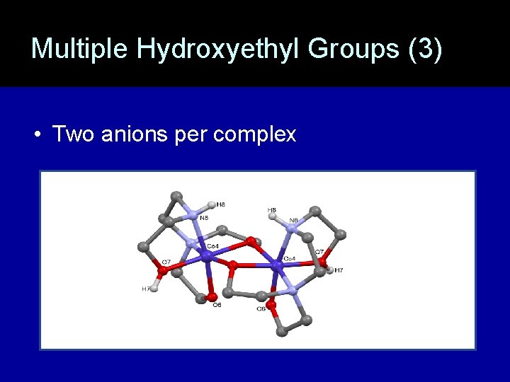 Multiple Hydroxyethyl Groups (3) • Two anions per complex 