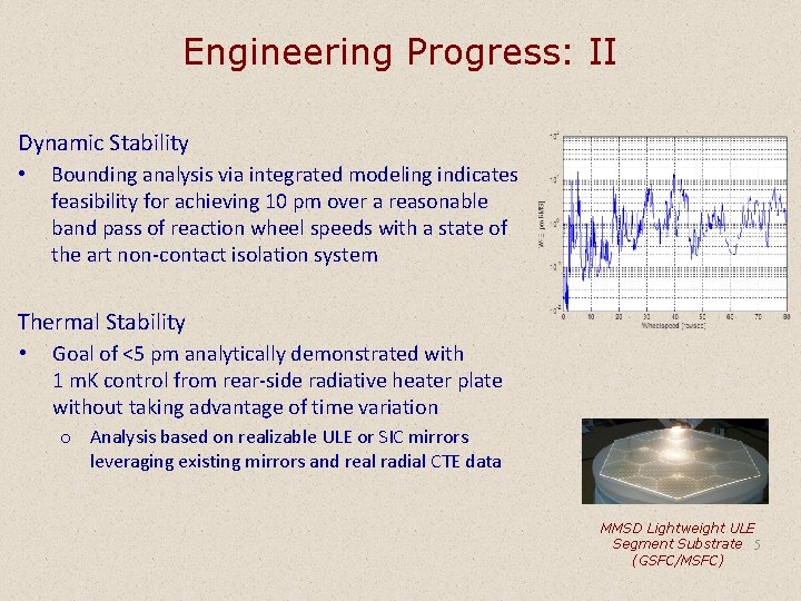 Engineering Progress: II Dynamic Stability • Bounding analysis via integrated modeling indicates feasibility for