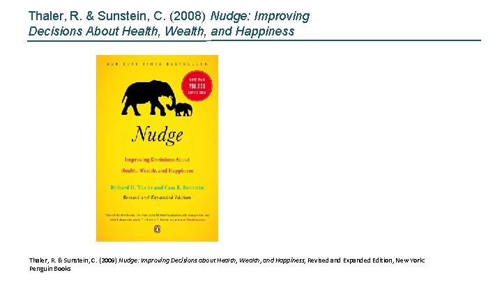 Thaler, R. & Sunstein, C. (2008) Nudge: Improving Decisions About Health, Wealth, and Happiness