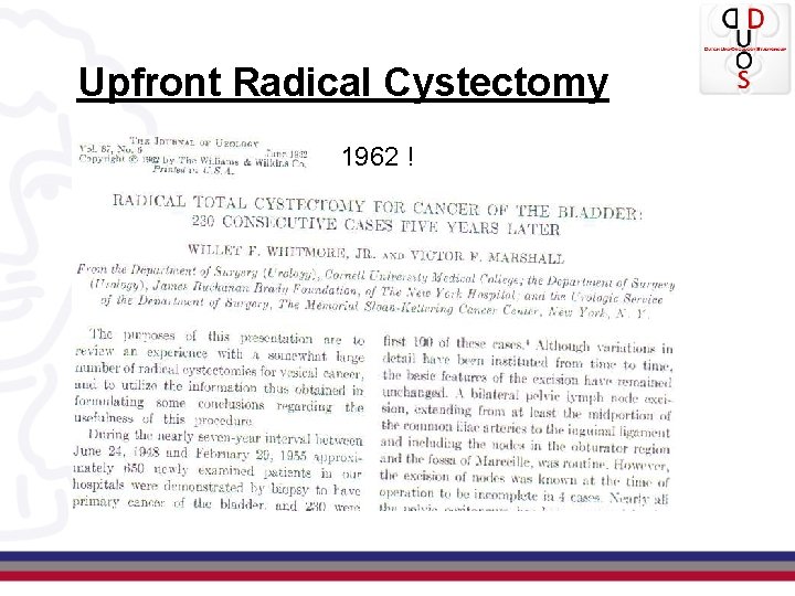 Upfront Radical Cystectomy 1962 ! 